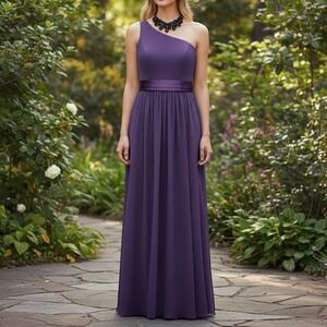 Vera Wang White Dress 12 Purple One Shoulder Gown Formal Party Wedding    2867